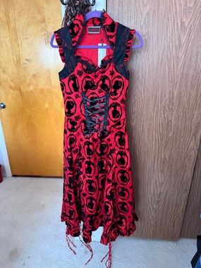 Jawbreaker Red Lace-Trim Gothic Silhouette Dress